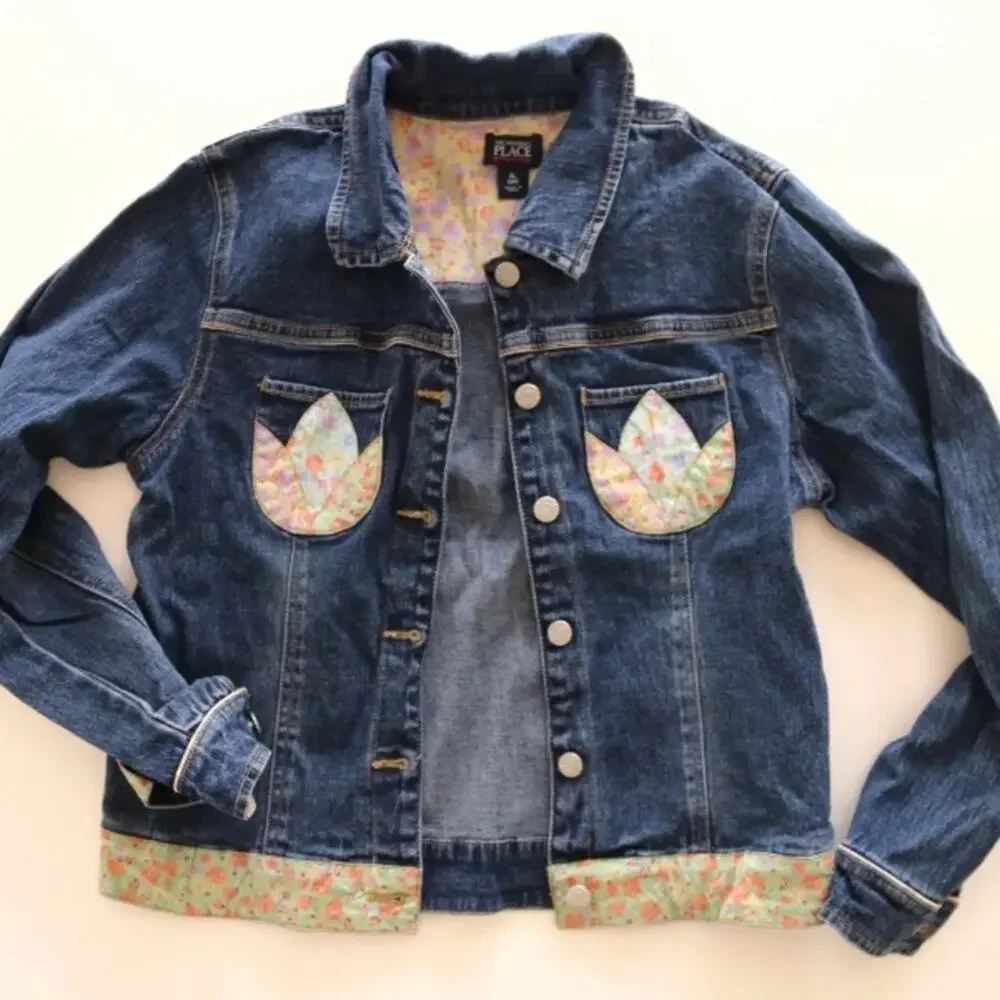 TCP Children's Place Girl's XL 2-Pc Set: Denim Jacket + Blouse Set ULTRA CLEAN